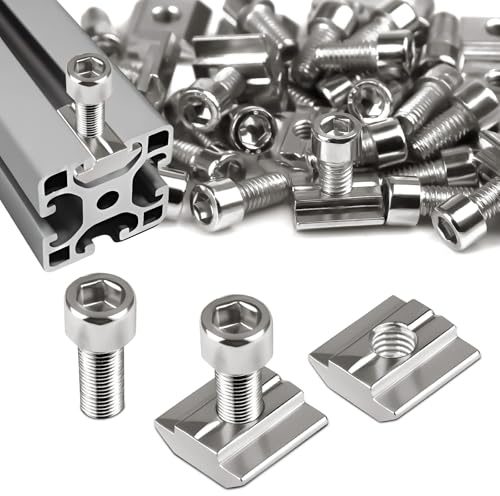 SWTYExt 50 Stück Nutensteine M8 Set, 25 Stk T Nut Schiene M8 Typ B und 25 Stk Schrauben Serie 3030 Schiebemuttern T Nutmuttern Kohlenstoffstahl für Aluprofil Extrusionsschlitz Führungsschiene