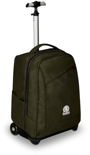 Invicta Trolley Scuola Benin Solid, Verde Militare, 2 in 1, Con Spallacci Uso Zaino, Tasca porta Borraccia e Porta Laptop, Scuola & Viaggio, Ragazzi