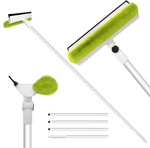 Fieploom Window Squeegee & Screen Cleaner with 62in Extension Pole, Lightweight Long Handle, U-Shape Scrubber & 180° Rotating Head – Advanced Fibre for Glass, Mirror, Shower, Car, Solar Panel