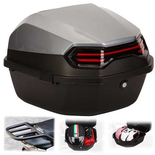 awagas Motorcycle Top Box, Extra Large Top Case Fits Motorcycle Trunk Tour Tail Case for Helmet, Motorbike Trunk Box, Includes Mounting Accessories and 2 Keys, Grey