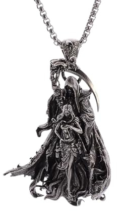 GZHENGZG Men's Necklace and Women's Necklace Vintage Necromancer Scythe Pendant Devil Girl Necklace for Men Punk Hip Hop Rock Gothic Halloween Jewelry Gifts gift