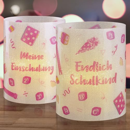 Kesote Einschulung Deko 8 Windlicht Deko Mädchen Schulanfang Junge Endlich Schulkind Meine Einschulung Tischdeko Rosa Windlichter für Teelichter Kerzen