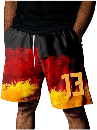 Udbeksid Deutschland Shorts Herren EM 2024 mit Spielernummer für Germany Fans Supporter Sport Shorts Fanartikel Geschenk für Fußball Trikot Fans Netzstoff Männer Kurze Hose mit Gummizug Kordelzug