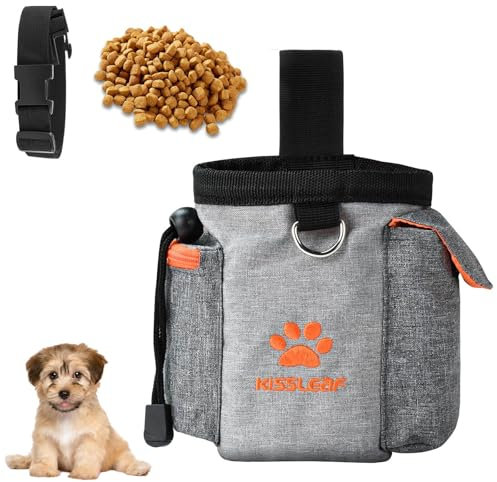 kissleaf Leckerlibeutel für Hunde, Leckerlibeutel für Haustiertraining, Leckerli-Trainingstasche Hund Clicker, Hundetraining Leckerlibeutel Eingebauter Kotbeutelspender, freihändiger Snack (orange)