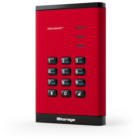 iStorage DiskAshur3 HDD 4TB Rosso - Disco rigido portatile sicuro - Protezione password - Resistente alla polvere e all'acqua - Crittografia hardware
