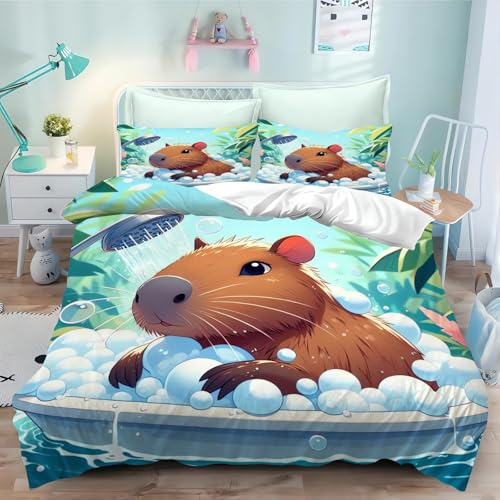 SMchwbc Capybara Ropa de cama de 135 x 200 cm, para niños y niñas, diseño de capibara, ropa de cama con cremallera (5, 140 x 210 cm)