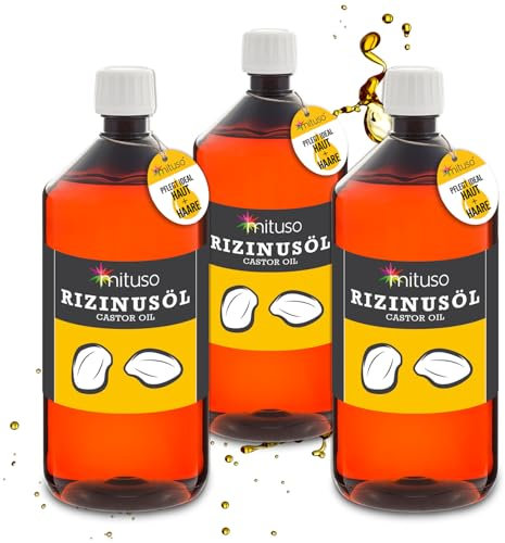 mituso Olio di ricino – 100% puro olio spremuto a freddo, nativo Ph. Eur., siero per ciglia, olio per capelli, cura naturale dei capelli (1000 ml (confezione da 3)