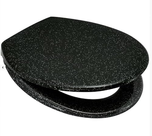 Marco Paul 18 Standard Traditional White Wooden MDF Toilet Seat Universal Adjustable to Fit Most Toilets Oval Seat with Hinges & Parts Bathroom En-Suite Office Home Indoor (18 Black Glitter)