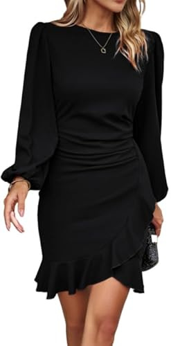 Haibang Vestito Donna Elegante Maniche Lunghe Aderente Mini Abito da Sera con Orlo Irregolare a Coda di Pesce Sexy Tubino Bodycon Dress per Business Formale Lavoro Cerimonia Cocktail Party Festa
