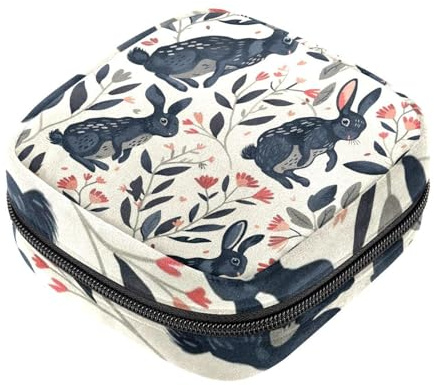 Aufbewahrungsbeutel für Damenbinden, schwarz, mit Schlaufen, Kaninchen, Menstruationstasse, Tasche, Stillkissen, Tampon, Periodenbeutel mit Reißverschluss, für Teenager, Mädchen, Frauen und Damen,