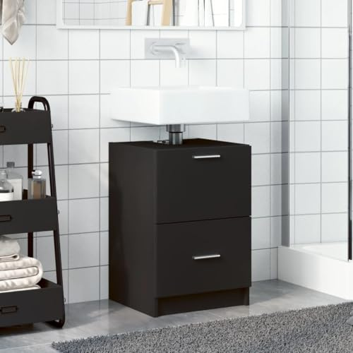 Homvdxl Under Basin Cabinet with 2 Flip Drawers, Under Sink Bathroom Cabinet for Washbasins without Pedestal, Small Floor Standing Storage Cupboard Unit, Black