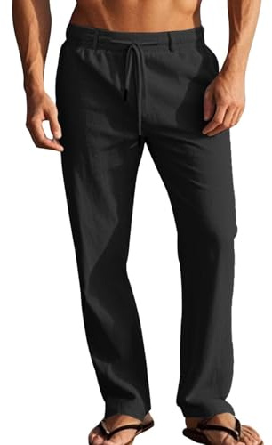LAOARA Byxor Bomull Linne Herr Sommar Yoga Byxor Casual Lösa Byxor Med Elastisk Midja Herr M-2XL, Svart, L