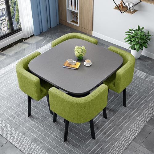 Modernes rundes und quadratisches Esstisch-Set mit Stühlen, 80 cm, Konferenztisch und 4 Stühlen, Empfangstisch und Stuhlkombination für Küche, Holz-Essgruppe für Home Office