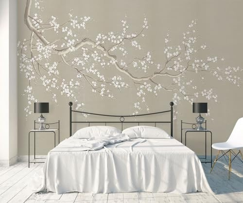 Carta Da Parati 3D Moderna Retro Fiore Di Prugna Zen Stile Semplicità Fotomurali Poster Decorazione da Muro Design Murale di Sfondo -ZCS04-300x210cm (Width x Height)