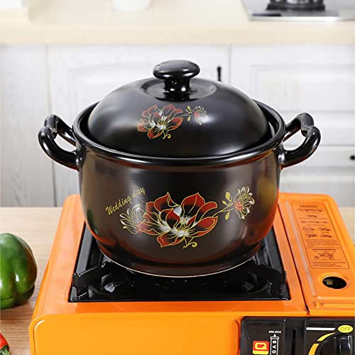 Pentole da Cucina in Terracotta, Rotonde, Nere, con Coperchio, Ciotole in Argilla, per Cucinare in Modo Sano e Delizioso, pentola da Cucina, Nera, 3,2 l