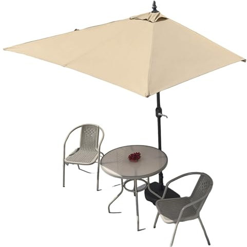 FORRTY Ombrellone da Balcone A Parete con Set Tavolo E 2 Sedie, 230x130cm, Protezione UV, Ombra Solare con Manovella Regolabile, Base da Riempire Ad Acqua, per Giardino, Terrazzo, caffè(Khaki 2)