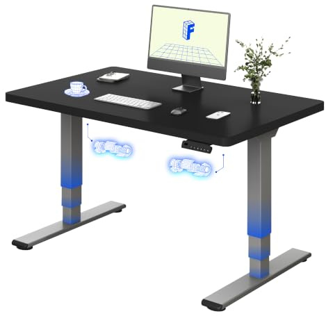 FLEXISPOT Höhenverstellbarer Schreibtisch mit Dualmotor 120×80 cm | 3-stufige Säulen Gestell – Ergonomischer Standing Desk für kleine Räume & Home Office, 100 kg Tragkraft (Schwarz+Grau)