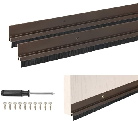 M METERXITY Paquete De 2 Escobillas 39 L x 1.4 A En Forma De H Marrón | Para La Parte Inferior De La Puerta, Base De Aleación De Aluminio, Con Cerdas De Nylon De 0.4, Para Sellado