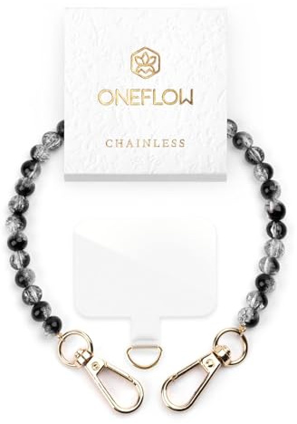 ONEFLOW Perlen Handyanhänger fürs Handgelenk, Universal Handykette kurz Handschlaufe, Handyband Abnehmbar für Handy Hüllen, Anhänger Kette mit Karabiner, Chainless Paradise Pearls