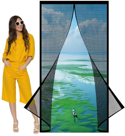 Fliegengitter Balkontür Magnet Insektenschutz Tür 91 x 237 cm Insektenschutzvorhang mit Magneten Einfache Montage Ohne Bohren für Balkontür, Kellertür Und Terrassentür, Schwarz