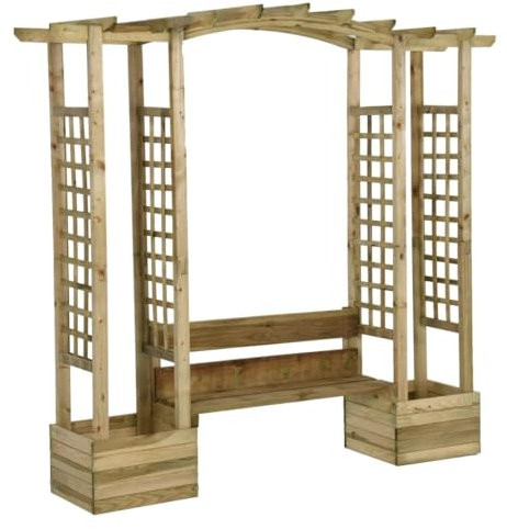 Arche de Jardin en Bois, Arche à Rosiers avec Treillis Pergola de Jardin avec Banc et jardinières Bois de pin imprégné