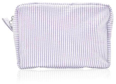 BRDXOOL Borsa cosmetica da donna borsa cosmetica da viaggio grande capacità portatile a righe borsa cosmetica dolce donna scatola di immagazzinaggio borsa da toilette ampia apertura, viola chiaro, L