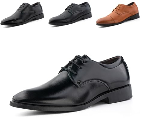 Hitmars Zapatos Derby Hombre Oxfords Cordones Cuero Patente Traje Clásicos Formales Zapatos Vestir Brogue Negocios Boda Casuales Fiesta FG18 Negro EU 43