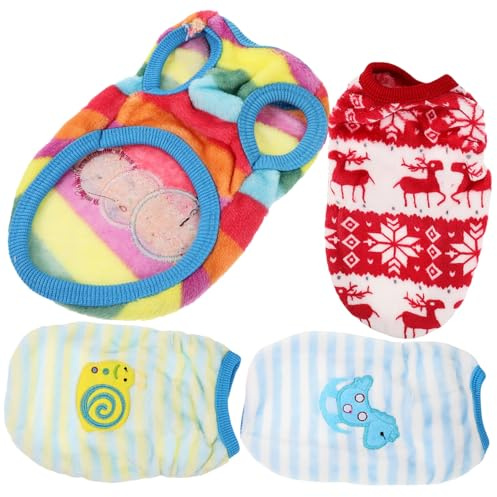 ROMISBABA 4 Stück PET Kleidung Flanell Hundeweste für Kleine Hunde Herbst Winter Kostüm mit Cartoon Motiv Party Foto Shootout Outfit für Katzen Welpen