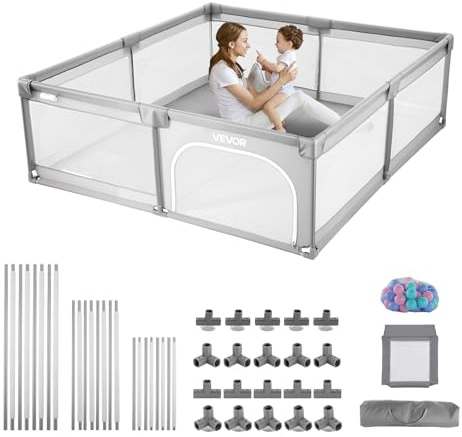 VEVOR Parque Infantil Grande para Niños Pequeños, Zona de Juegos con Valla para Interior y Exterior con 50 Pelotas de Océano, Puerta con Cremallera y Malla Transpirable, 2060 x 1545 x 650 mm