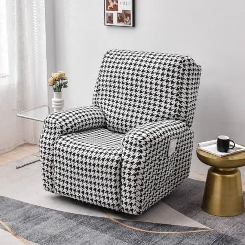 Chickwin Funda Sillon Relax Reclinable 1/2/3 Plaza, Estampados Modernos Relax Reclinable con Bolsillos Laterales, Color Sólido Funda Sofa, Extraíbles y Lavables (Blanco Negro,1 Plaza)
