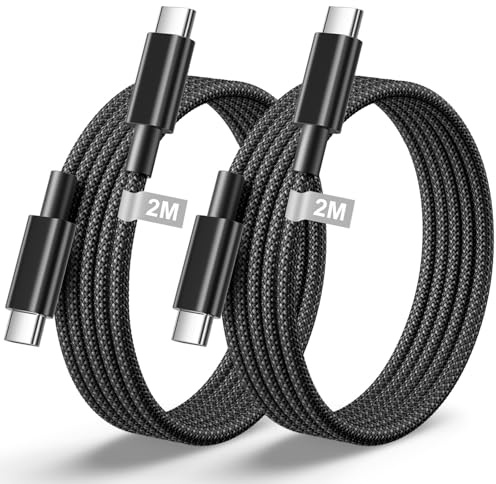 Câble USB C vers USB C pour iPhone 17/16/15/Pro Max/Plus,iPad Pro/Air/MacBook, Samsung Galaxy S25/S24 Ultra,[2M/Lot de 2] 60W Câble USBC Charge Rapide Nylon Tressé Câble Chargeur Cordon USB C