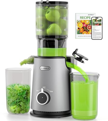 ECOSELF Cold Press Juicer - Wide Mouth Feed Chute with Self Feeding Design - Slow Masticating Juicer for Vegetables and Fruits - Juice Extractor Machine High Juice Yield - Easy to Clean & Assemble