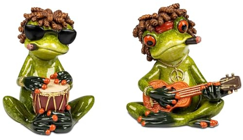 formano 2er Set Dekofigur Reggae Frösche 9 cm | glänzend - Lustige Wohnzimmerdeko - Serie Froschhausen