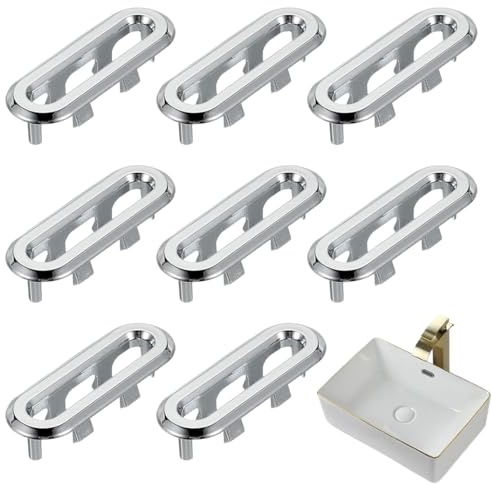 HYFZOD 8 Piezas Anillos de Desbordamiento para Lavabo, Embellecedor Rebosadero Lavabo y Agujero, Tapa Fregadero Cocina, Cubierta de Drenaje Ovalada Plana para Baño y Cocina