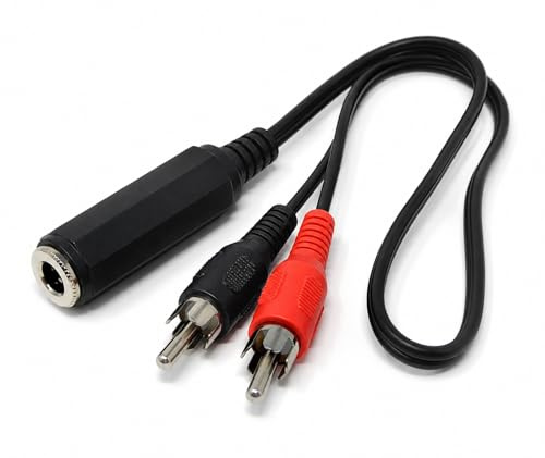 DRUT 50cm 6.35mm Stereo Jack Socket to Twin RCA Cable | Durable, reliable connectors. No drivers needed, plug & play. Great for Hi-Fi systems, laptops, phones, mixers, and...
