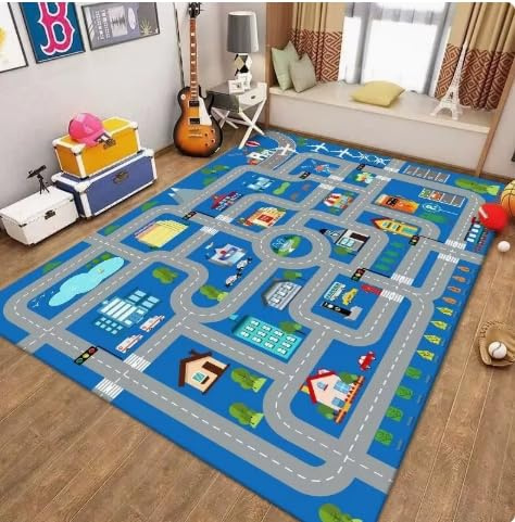 JynxtoyZeal Alfombra de Juegos para niños, Alfombra Infantil de Juego para niños de Ciudad, Alfombra de Juegos educativa, para habitación de niños, Sala de juegos-60×90cm