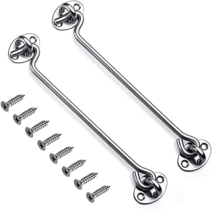 10 Inch Hook and Eye Latch Grey Cabin Patio Door Hook and Eye White 2Pack Stainless Steel 250mm Heavy Duty Cabinet Latches for Door Gate Window Closet Shed Hardware Catch Silent Holder
