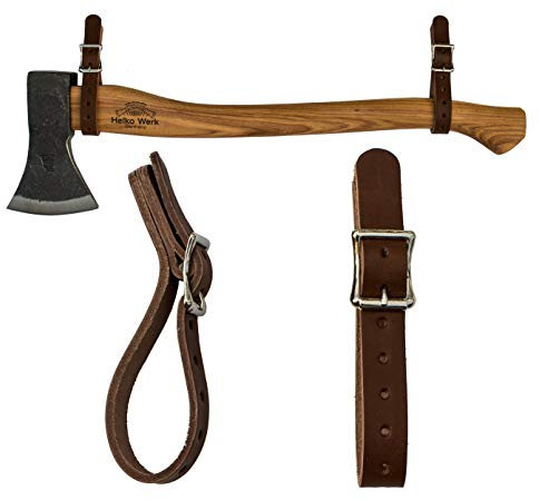 1844 Helko Werk Germany Leather Axe Hangers - Wall Hanging Leather Straps with Adjustable Buckle for Axes, Hatchets, Tools, for Heavy Duty Wall displays - Made in USA (Axe Hangers Brown) #8878A