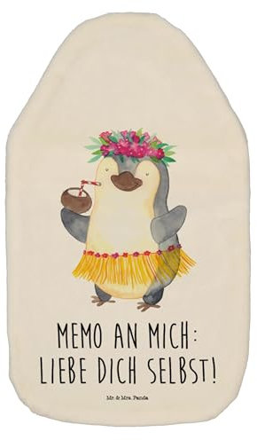 Mr. & Mrs. Panda Wärmflasche Pinguin Kokosnuss - Geschenk, Wärmflaschenbezug, Wärmflasche mit Bezug, Aloha, Bettflasche, Hawaii, Kleine Wärmflasche,