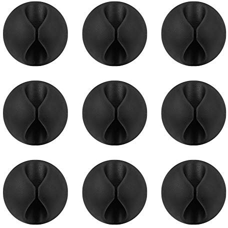 SmiLife Cord Holder for Desk, Cable Management Clip, Wire Organizer, Phone Cord Keeper, Black 9 PCS