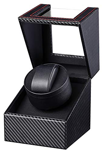 Gifort Automatische Uhrenbeweger Box, Single Uhrenbeweger PU Leder Uhrengehäuse mit Leisem Motor, Batteriebetrieb oder Netzteil.