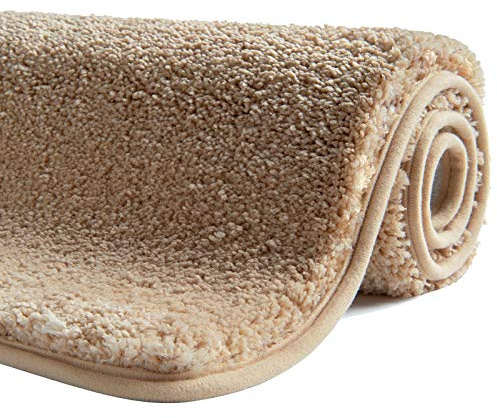 SFLXO Badematte, Rutschfester Badezimmerteppich, 80 x 50 cm, Creme Beige | Maschinenwaschbarer Badteppich aus Weicher, Flauschiger und Saugfähiger Mikrofaser, als Badvorleger vor Dusche und Badewanne