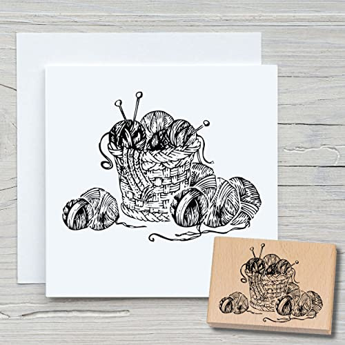 NEWSTAMPS Stempel Wolle Motivstempel aus Holz & Gummi zum Karten und Geschenke basteln, Holzstempel für Handarbeit, Scrapbook, Textilstempel, Deko, Freunde