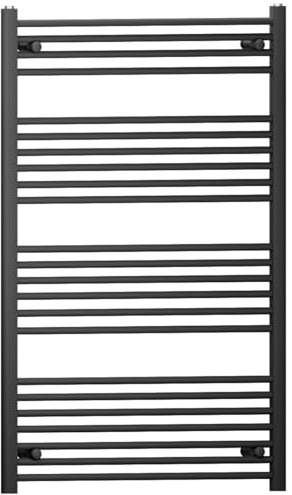 Myhomeware 700mm Wide Black Flat Heated Bathroom Towel Rail Radiator For Central Heating Elegant Designer UK Alyssa 700(W) x 1200 (H) Black