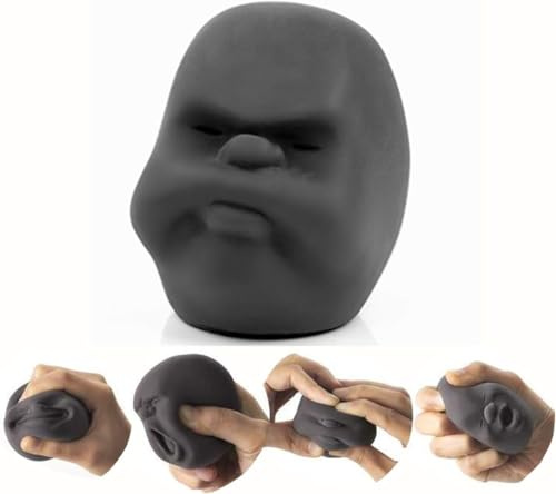 Funny Human Face Emotion Balls - Fidget Stress Relief Squeeze Balls for Kids & Adults, Sensory Toys for Autism (Black, Sulkiness)