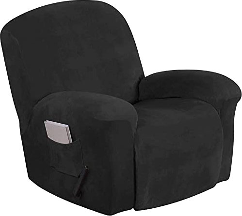 JHLD Stretch Sesselbezug relaxsessel, Samt 4 teilig Sofabezug Stretch Sesselhusse Abwaschbar Easy Set Ruhesessel Bezug Für Wohnzimmer-Schwarz-1Sitz