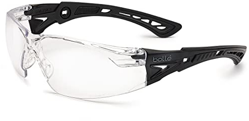 Bolle Safety Standard Issue Bolle Rush+ BSSI Clear Lens Safety Glasses - Platinum hard coat & anti-fog coating - Bi-material PC+TPR matte black temples