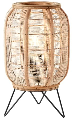 dekorative Tischlampe - Tischleuchte im Nature-Style mit Schalter - | dekorative Tischlampe - Tischleuchte im Nature-Style mit Schalter - Metall/Textil/Bambus Schwarz/Natur - 33cm Höhe