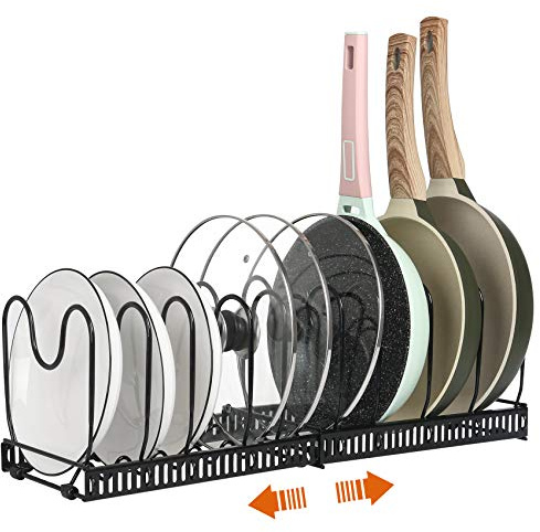 ROOHUA Pot and Pan Lid Organizer Rack for Under Cabinet, 12-23 Expandable