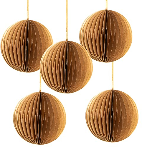 Logbuch-Verlag Pack de 5 Bolas de Papel de Color Crema con Cierre magnético, diseño de Panal de Abeja 10 cm - Bolas de Papel decoración Origami Navidad